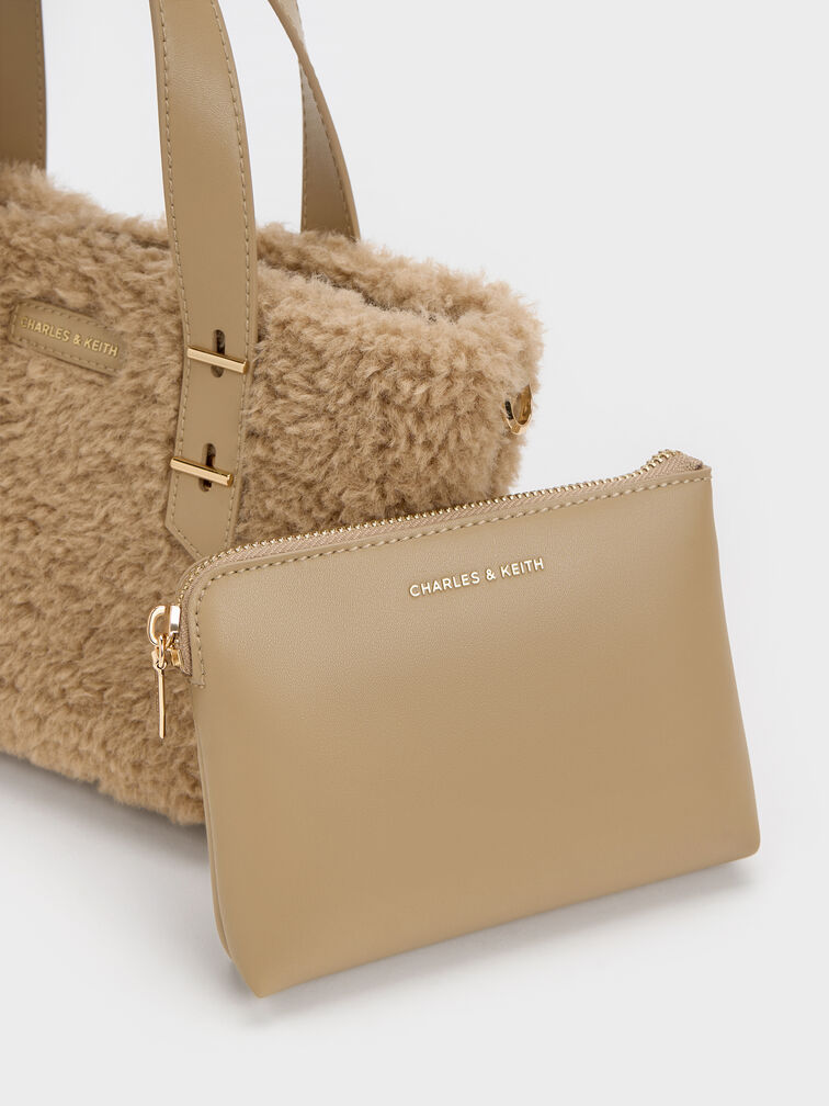 Mini Shania Faux Shearling Double-Handle Tote Bag, Nutmeg Beige, hi-res