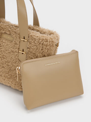 Mini Shania Faux Shearling Double-Handle Tote Bag, Nutmeg Beige, hi-res