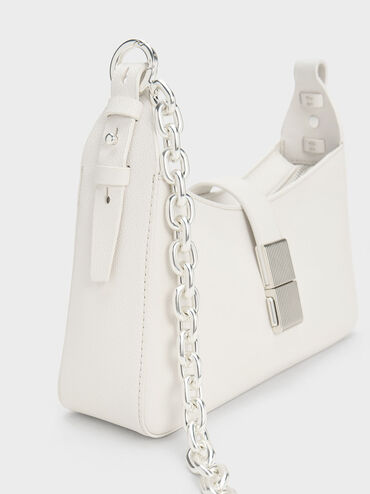 Chain Handle Shoulder Bag, White, hi-res