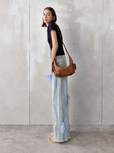 Bessie Side-Pocket Hobo Bag, Distressed Tan, hi-res
