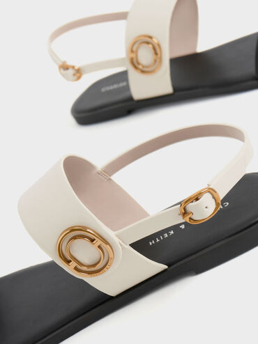 Metallic Accent Back Strap Sandals, Black Textured, hi-res