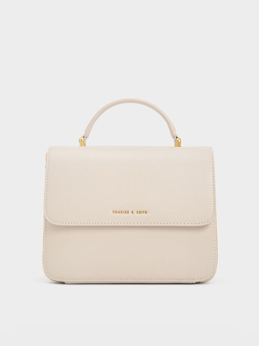 Front Flap Top Handle Bag, Ivory, hi-res