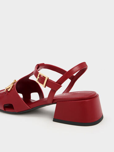 Cut-Out T-Bar Pumps, Red, hi-res