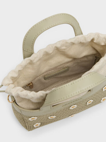 Girls' Ida Flower Knitted Mini Bag, Pale Olive, hi-res
