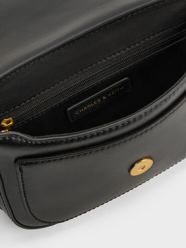 Gwynne Metallic-Accent Saddle Bag, Black, hi-res