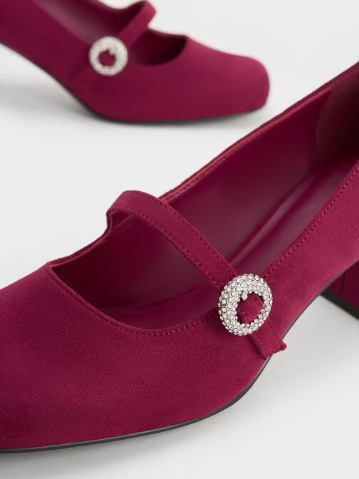 Textured Crystal-Embellished Mary Jane Pumps, Red, hi-res