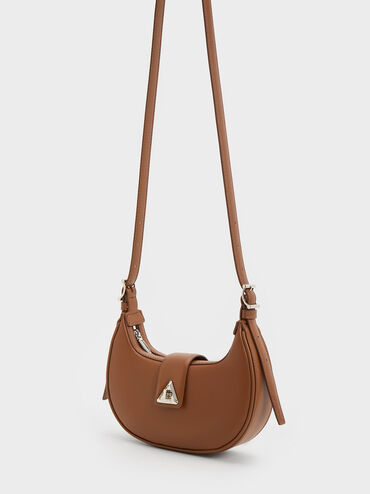 Trice Metallic-Accent Belted Shoulder Bag, Cognac, hi-res