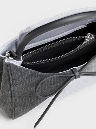 Hazel Striped Bow Panelled Top Handle Bag, Grey, hi-res