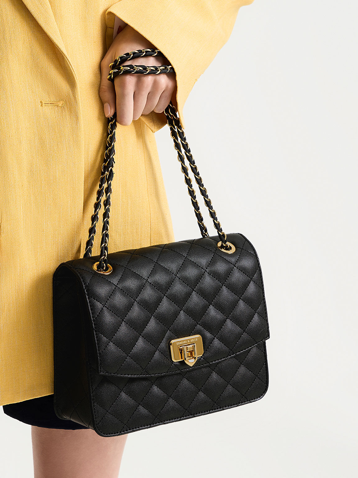 Perlin - Quilted Chain Strap Crossbody Bag | YesStyle