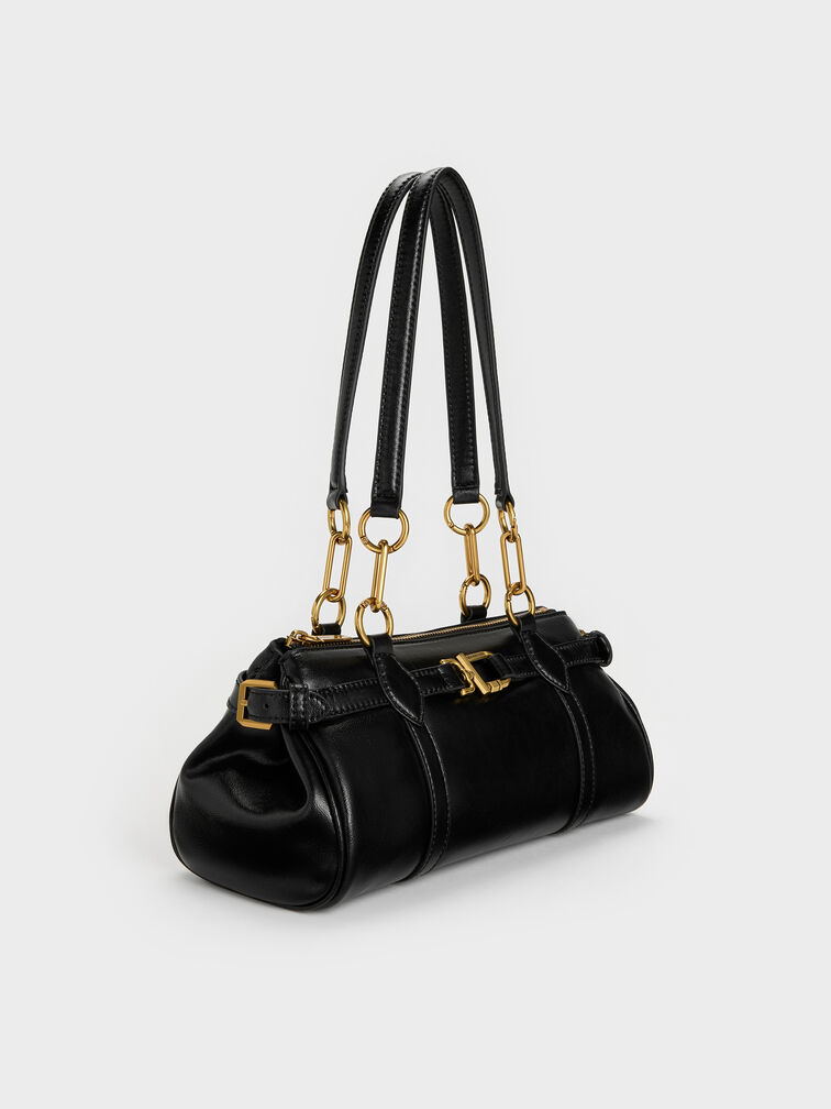 Gwynne Metallic-Accent Elongated Shoulder Bag, Black, hi-res