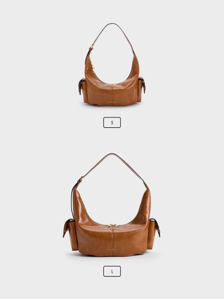Large Bessie Side-Pocket Hobo Bag, Distressed Tan, hi-res