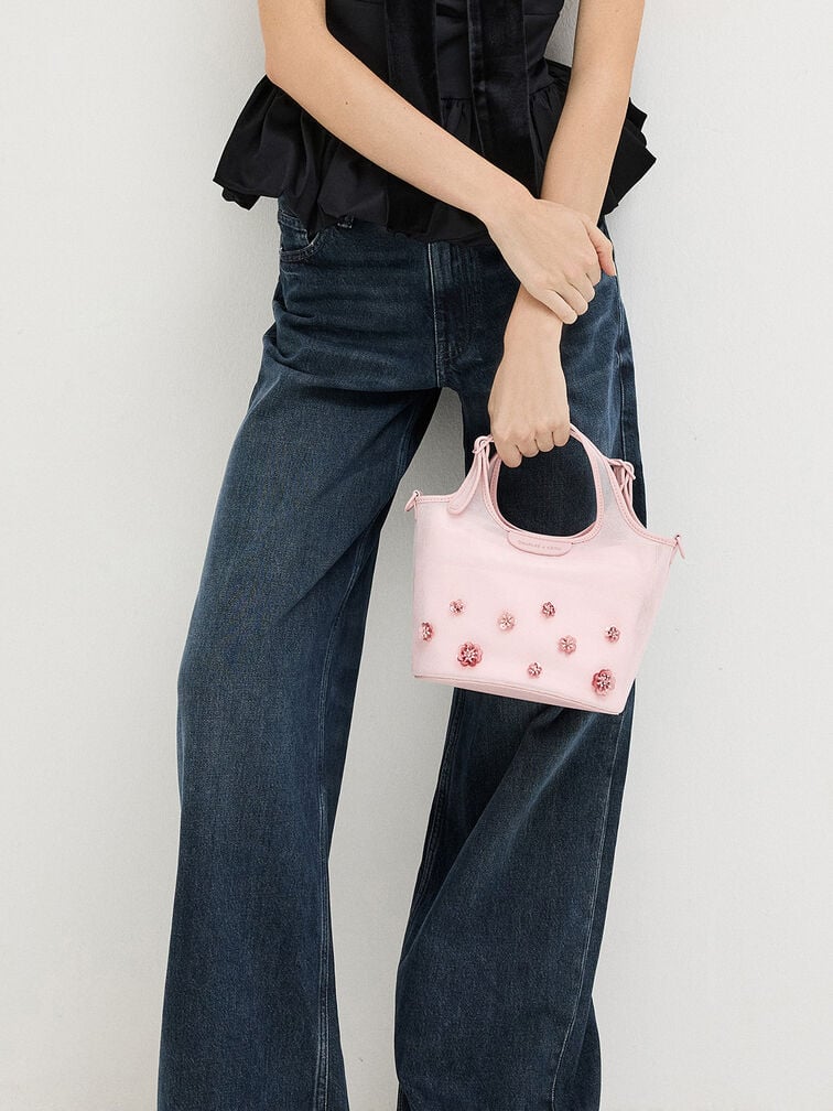 Mesh Sequin-Flower Tote Bag, Blossom Pink, hi-res