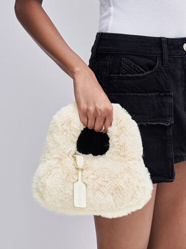 Mini Yama Furry Top Handle Bag, Cream, hi-res