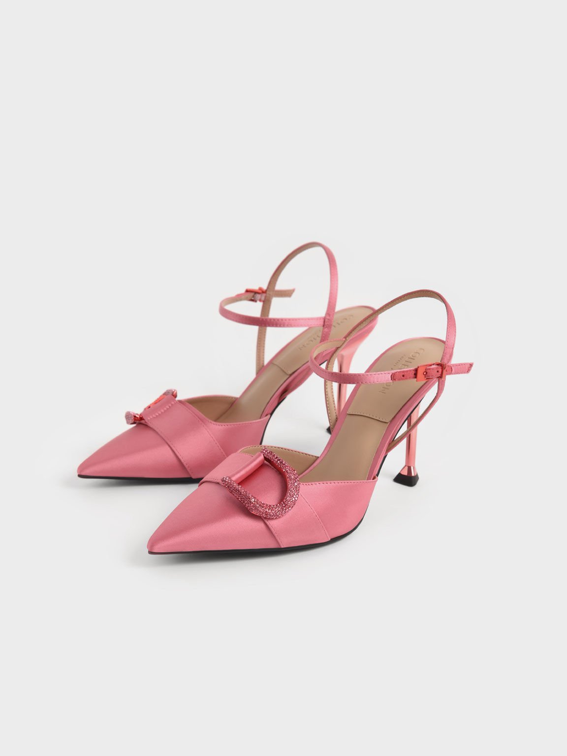 Coral Pink Gabine Gem Embellished Back Strap Pumps CHARLES KEITH IN