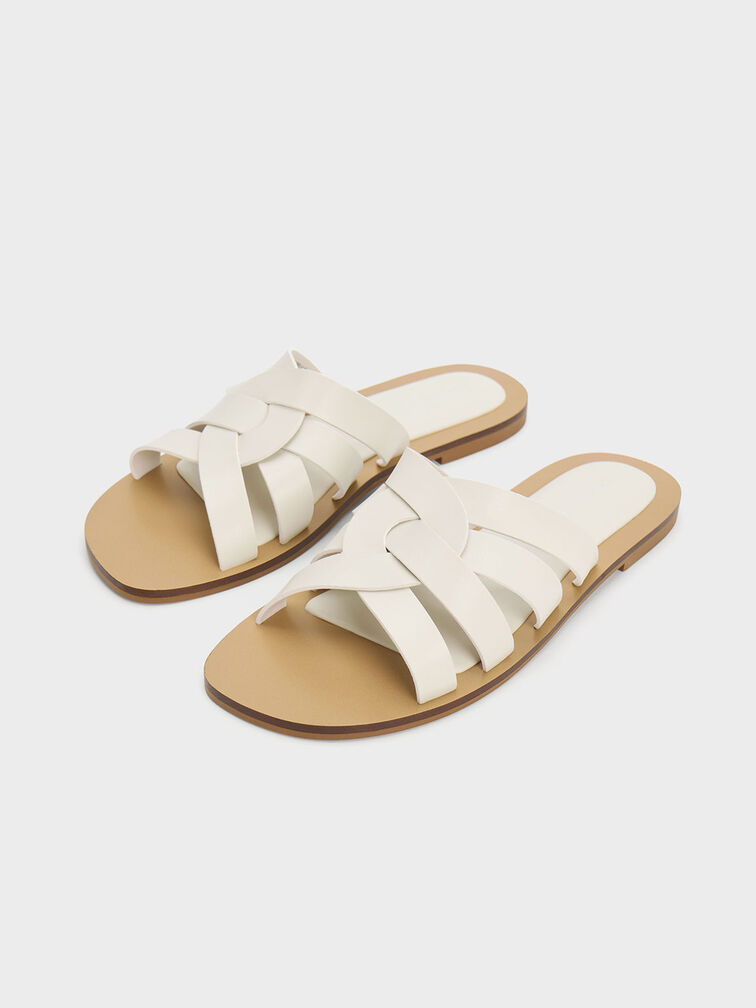 Interwoven Slide Sandals, Chalk, hi-res