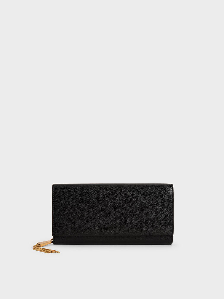 Tassel Detail Long Wallet, Black, hi-res