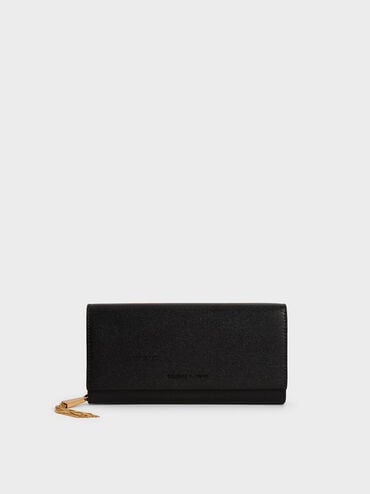 Tassel Detail Long Wallet, Black, hi-res
