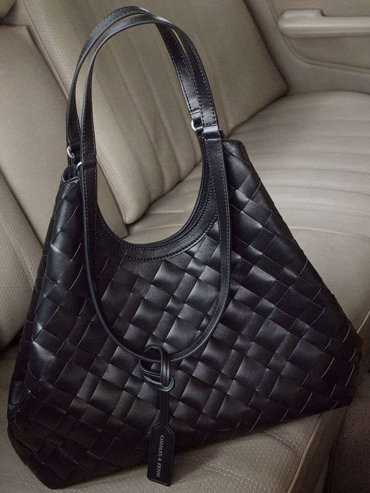Ivette Woven Tote Bag, Noir, hi-res