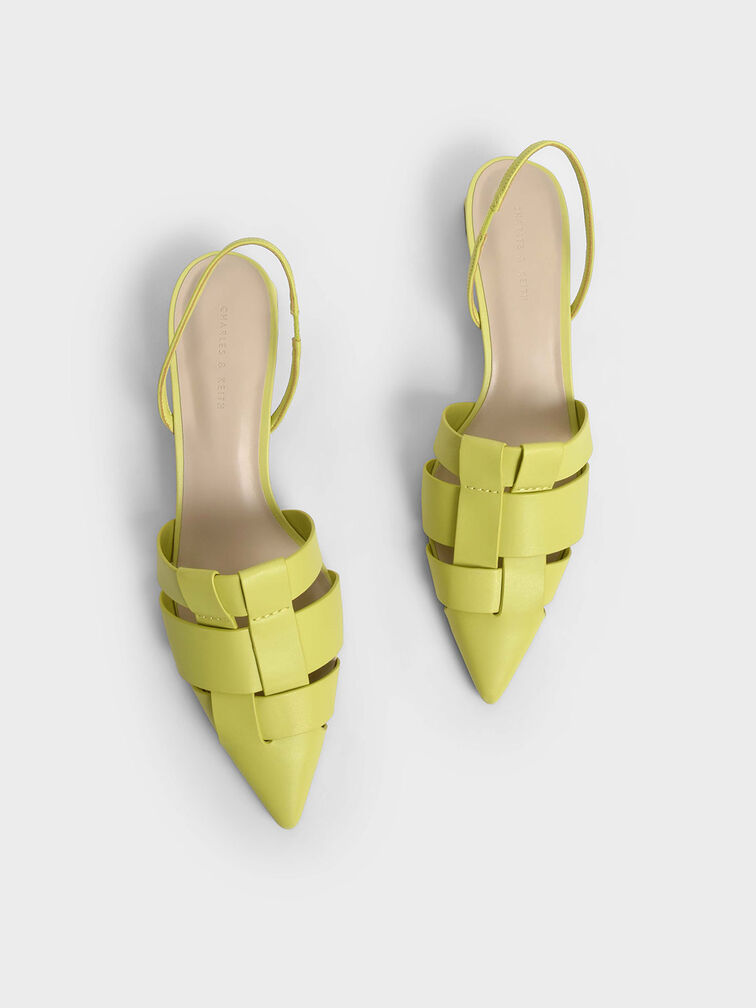 Woven Slingback Pumps, Lime, hi-res