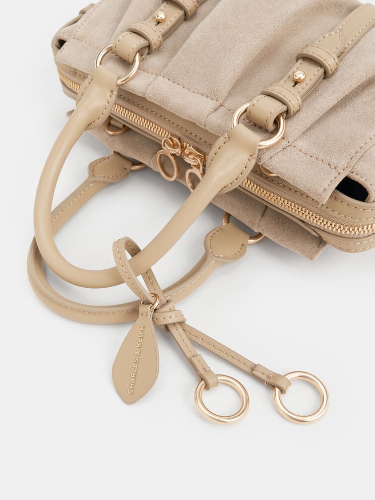 Britton Recycled Suede Ruched Top Handle Tote Bag, Nutmeg Beige, hi-res