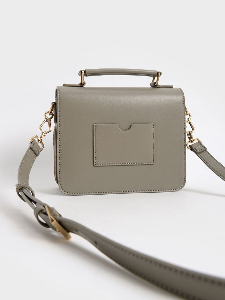 Taupe Front Flap Top Handle Crossbody Bag CHARLES & KEITH IN