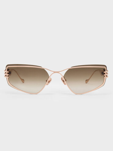 Metallic-Rimmed Geometric Sunglasses, Pink, hi-res