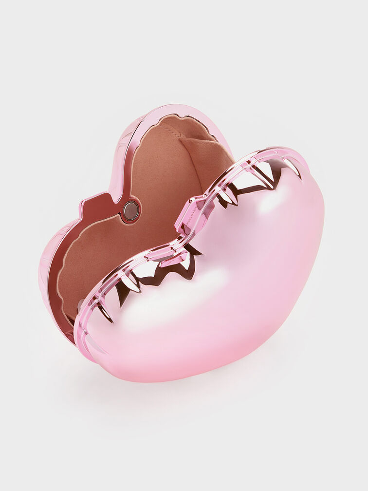 Metallic Heart Crossbody Bag, Pink, hi-res