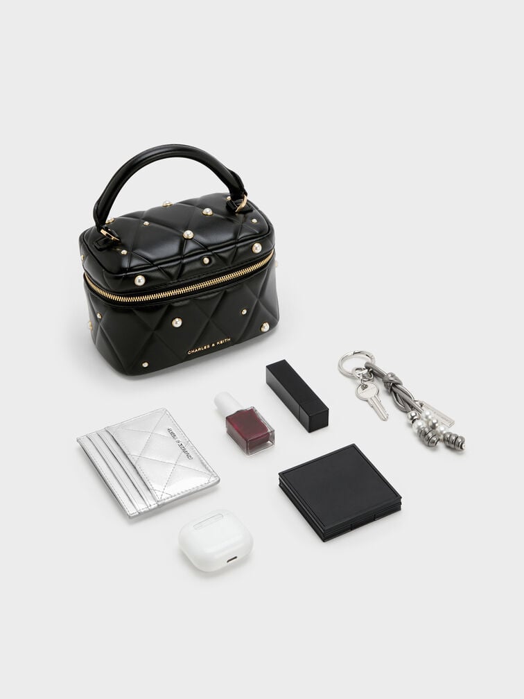 Arwen Quilted Pearl-Embellished Top Handle Vanity Bag, Black, hi-res