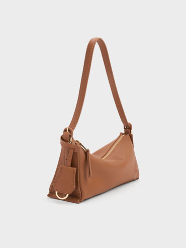 Leather Elongated Shoulder Bag, Cinnamon Tan, hi-res
