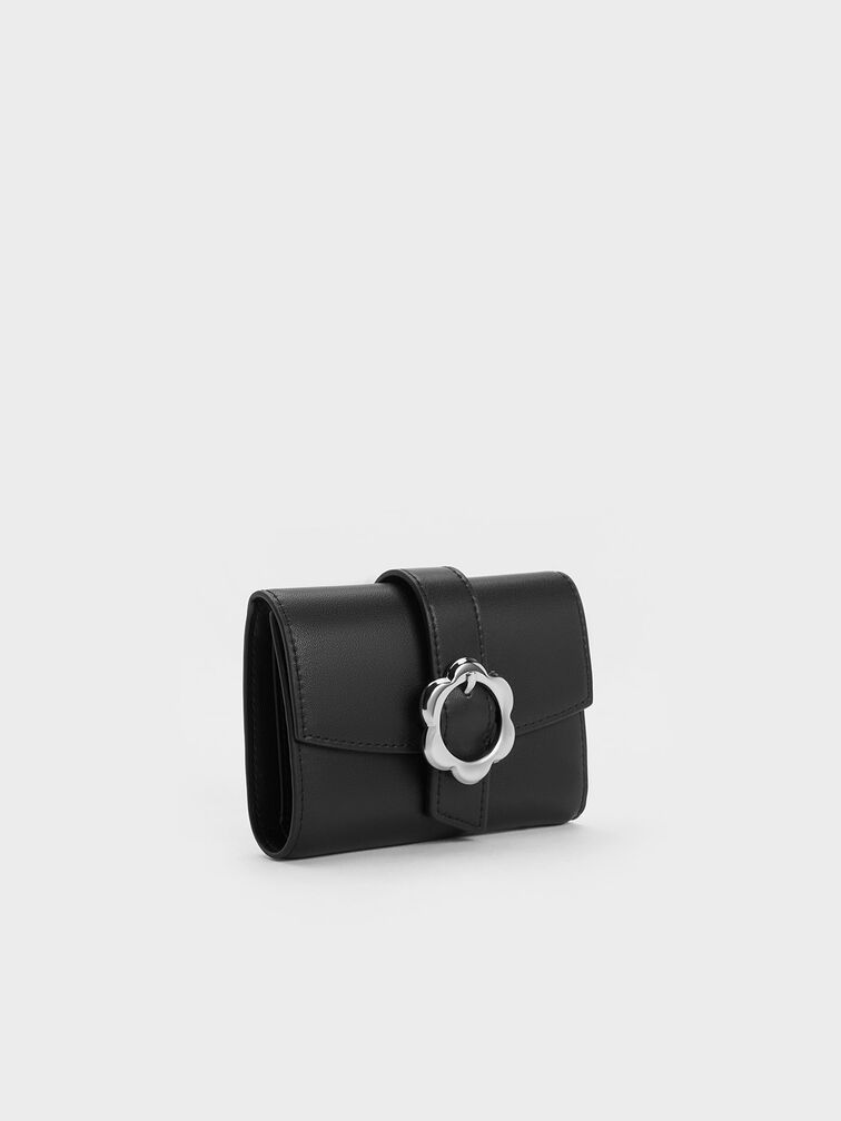 Petra Flower Buckle Wallet, Black, hi-res