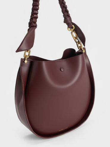 Cleona Braided Handle Shoulder Bag, Dark Chocolate, hi-res