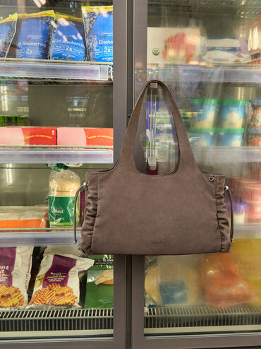Large Quinby Ruched Tote Bag, Stone Grey, hi-res