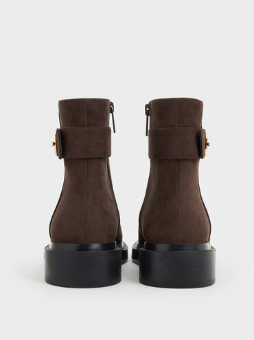Faux Suede Metallic-Accent Ankle Boots, Brown, hi-res