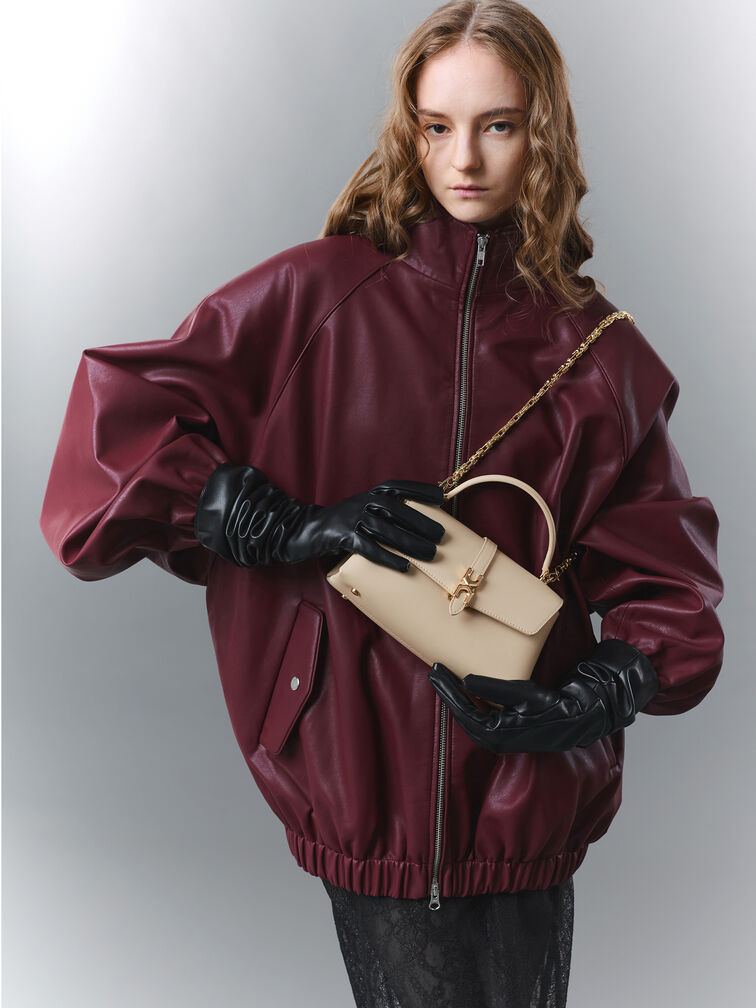 Adalyn Metallic-Buckle Chain-Strap Top Handle Bag, Dusted Oat, hi-res