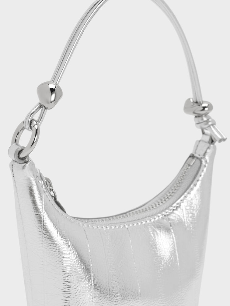 Micro Augustine Metallic Eel-Effect Chain-Handle Bag, Silver, hi-res
