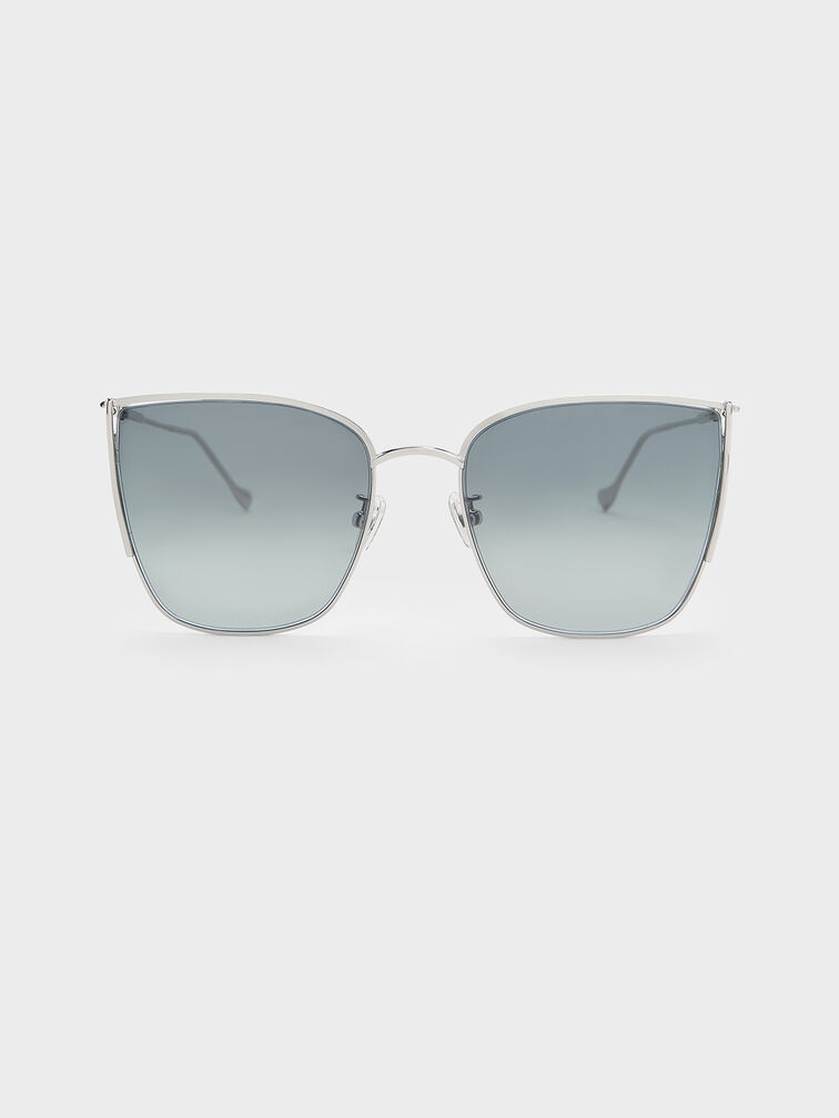 Shea Metallic-Rim Square Sunglasses, Silver, hi-res