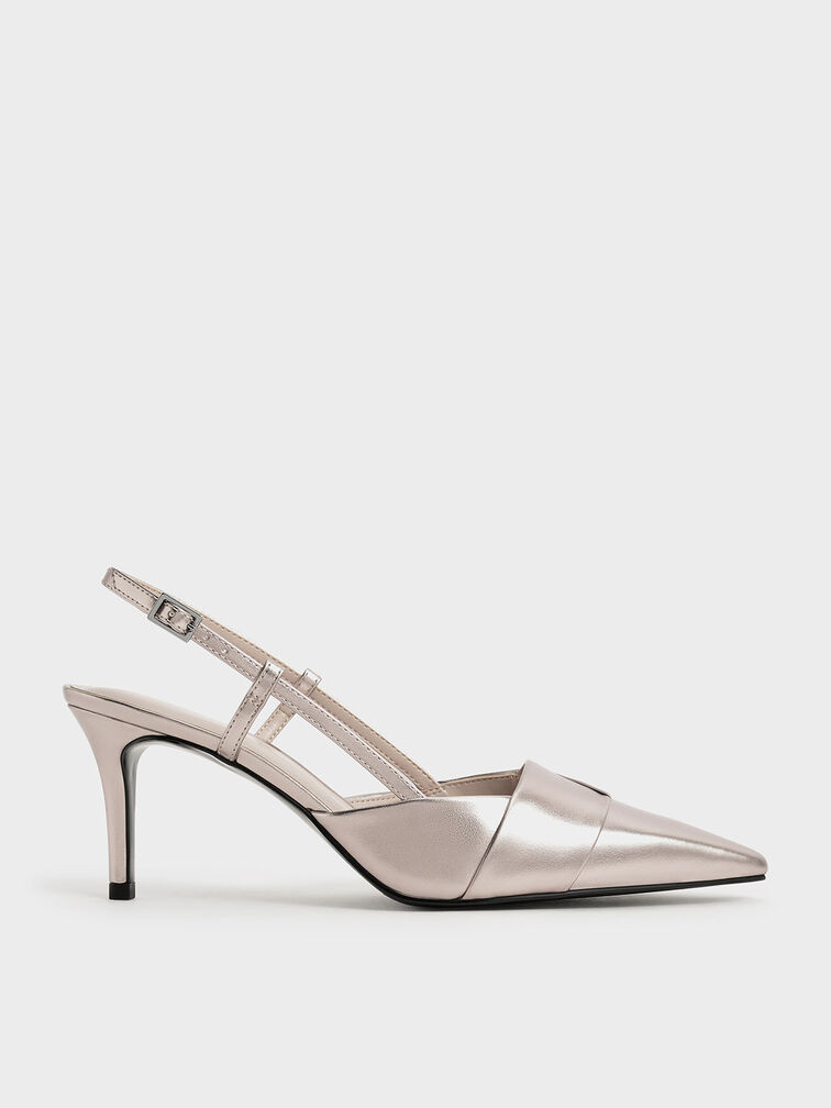 Metallic Slingback Pumps, Rose Gold, hi-res