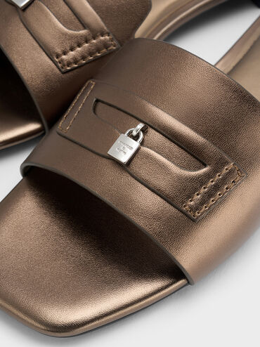 Griselda Metallic Slide Sandals, Bronze, hi-res