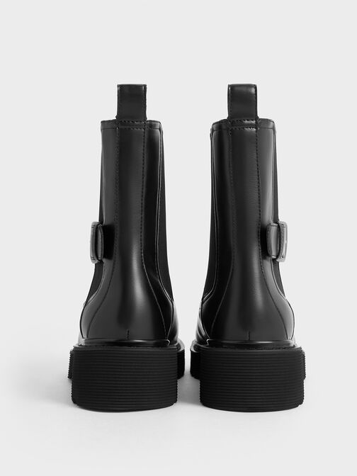 Side-Buckle Ridged-Sole Chelsea Boots, Black, hi-res