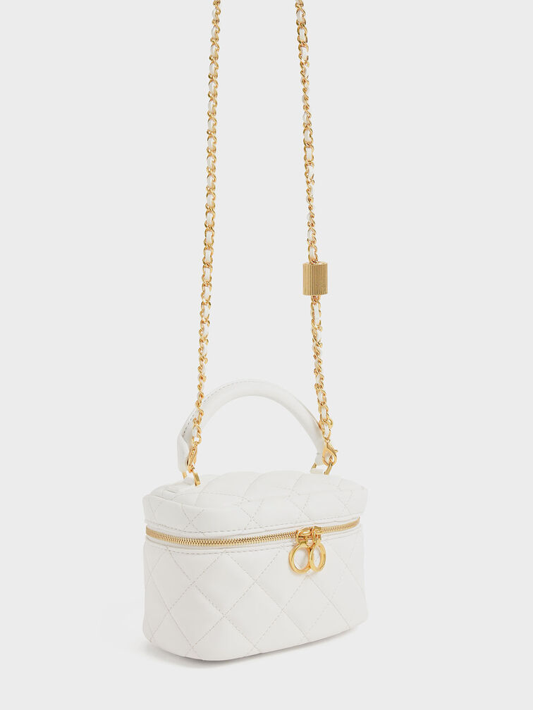 Quilted Two-Way Zip Mini Bag, White, hi-res