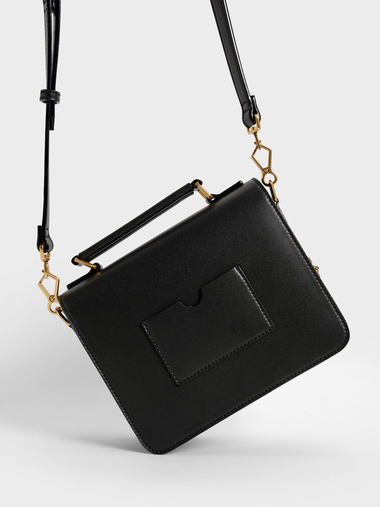 Front Flap Top Handle Crossbody Bag, Black, hi-res