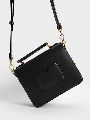 Front Flap Top Handle Crossbody Bag, Black, hi-res