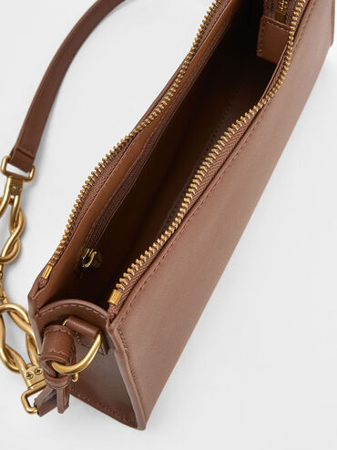 Metallic-Accent Strap Trapeze Bag, Chocolate, hi-res
