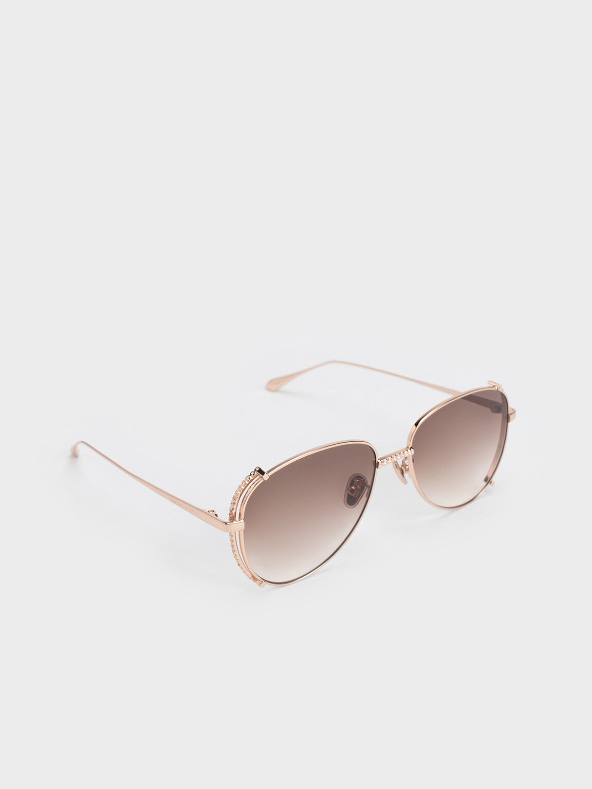 Gem Embellished Wireframe Aviator Sunglasses Rose Gold