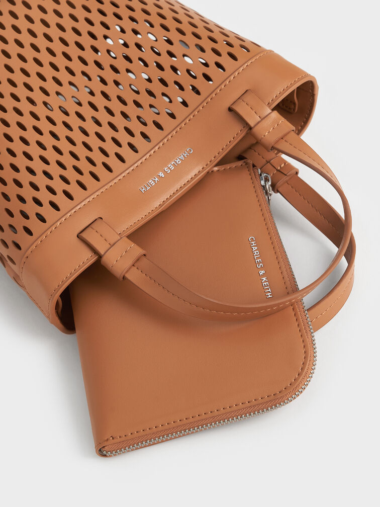 Juno Perforated Tote Bag, Russet Brown, hi-res