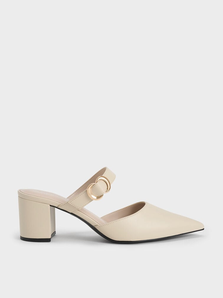 Metallic Accent Pointed-Toe Block-Heel Mules, Chalk, hi-res