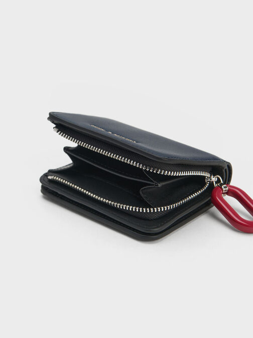 Oval Keychain Zip Wallet, Navy, hi-res