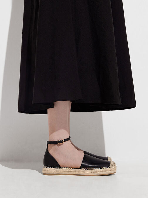 Ankle-Strap Espadrille Flats, Black, hi-res