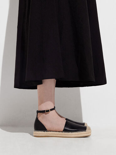 Ankle-Strap Espadrille Flats, Black, hi-res