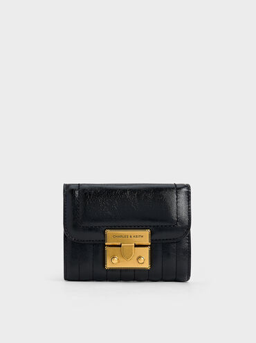 Donna Crinkle-Effect Wallet, Black, hi-res